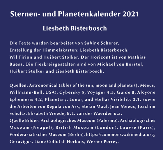 Kolophon Sternen- und Planetenkalender 2021